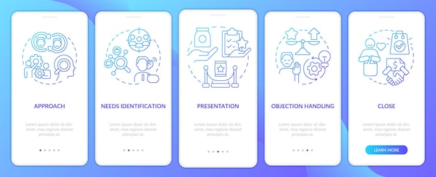 Sales process blue gradient onboarding mobile app screen