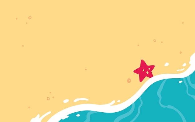 sandy beach with sea wave and starfish summer banner beach background summer design template vector illustration