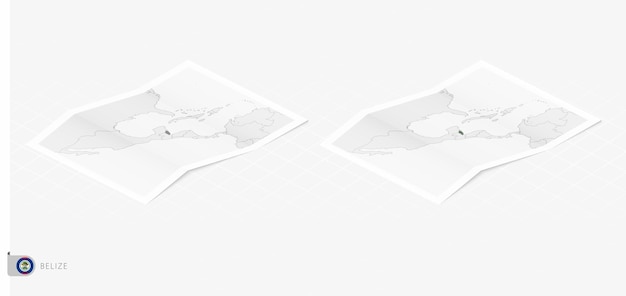 Sarja, jossa kaksi realistista karttaa Belizestä varjoineen. Belizen lippu ja kartta isometrisessä tyylissä