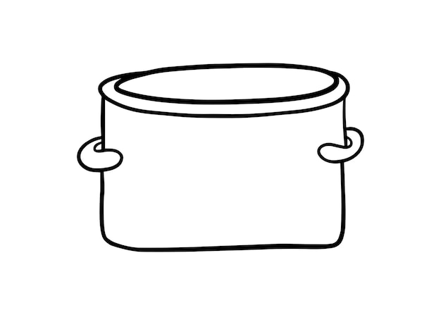 Saucepan with handles metal utensils for cooking and storing food liquid doodle linear cartoon