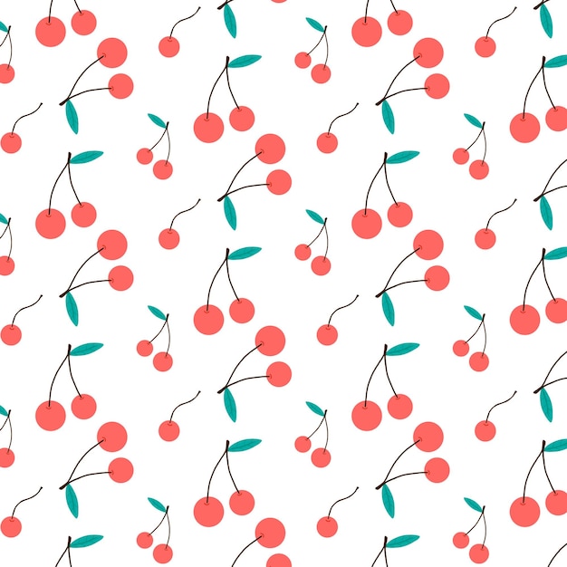 Saumaton kuvio punaisilla kirsikoilla Kuvio kypsillä kirsikoilla Vektorikuvio doodle-tyyliin Vektorikuva