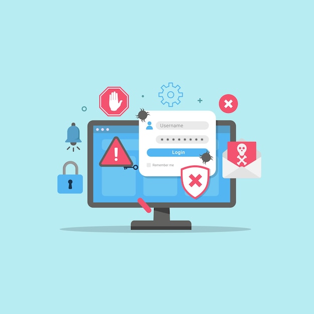 scam fraud alert on data account personal design concept