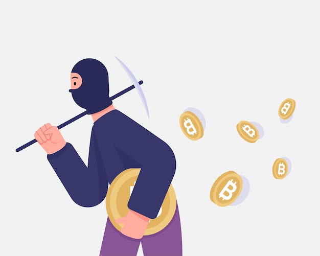 Scammer in mask stealing cryptocurrency