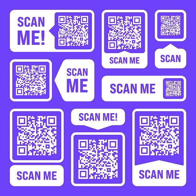 Scan me QR code sticker Online payment Special offer sale stickers shopping discount label or promotional badge Serial number product ID Supermarket retail label price tag Vector illustration