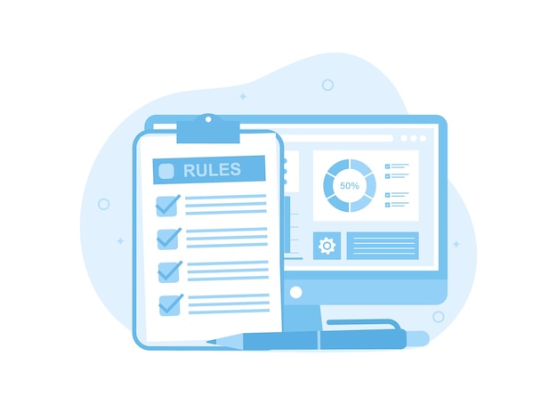Schedule paper with pen and computer concept flat illustration