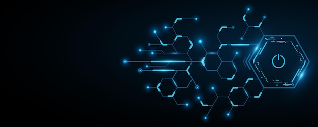 Sci Fi HUD dashboard of hexagons with glowing circuit board Futuristic user interface GUI and UI design Modern technology banner Vector illustration
