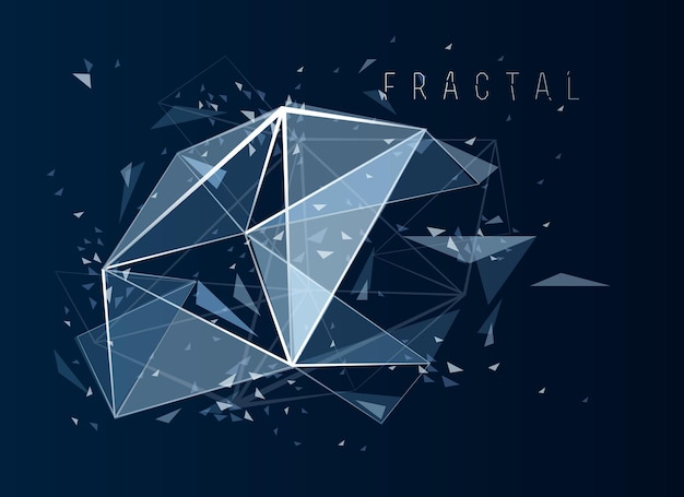 Science and technology 3D mesh abstract vector background, connected net lines fractal design, low poly polygonal elements in dynamic motion.