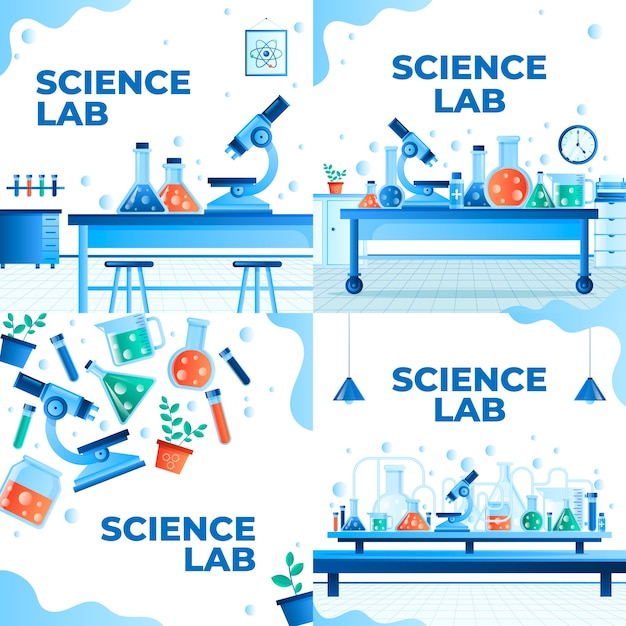 Science lab illustrations in gradient design