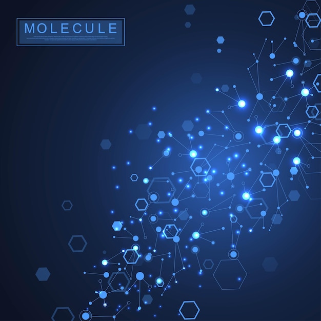 scientific molecule background dna double helix illustration with shallow depth of field. mysterious wallpaper or banner with a dna molecules. genetics information vector.