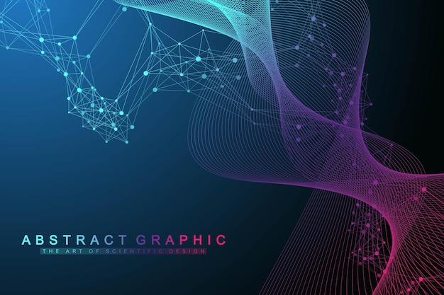 Scientific vector illustration genetic engineering and gene manipulation concept DNA helix DNA strand molecule or atom neurons Abstract structure for Science or medical background Wave flow