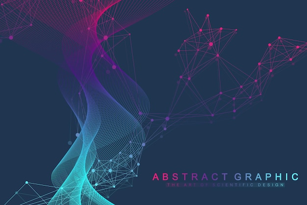 Scientific vector illustration genetic engineering and gene manipulation concept DNA helix DNA strand molecule or atom neurons Abstract structure for Science or medical background Wave flow