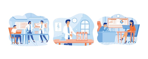 Scientists in lab Scientific research Professional scientists set flat vector modern illustration