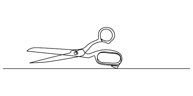 Scissor tool one line continuous single line art drawing outline design vector illustration minimal