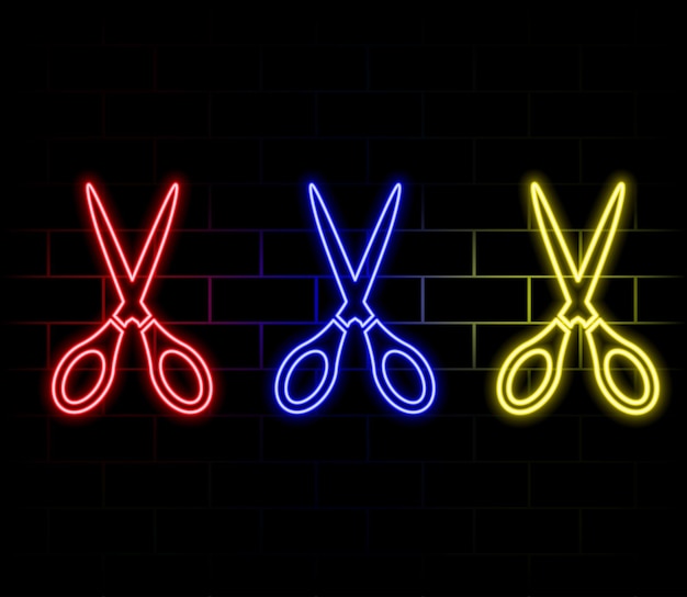 scissors neon icon Simple thin line outline vector of web minimalistic icons for UI and UX website