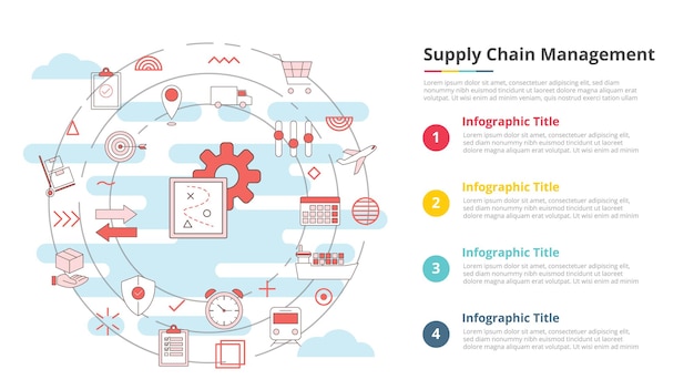 scm supply chain management concept for infographic template banner with four point list information