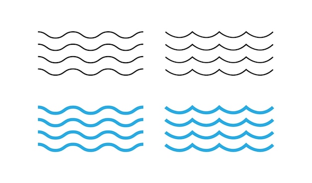 sea wave icon set water logo line ocean symbol in vector flat