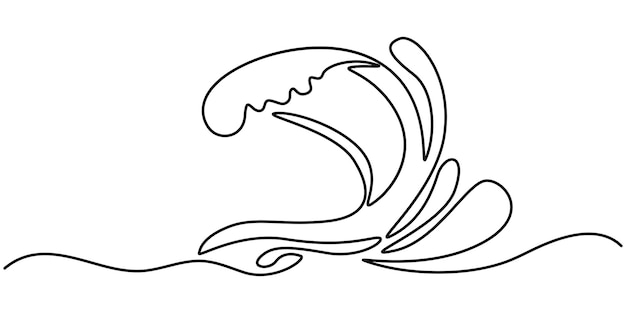 Sea wave one continuous line drawing vector illustration Premium vector Continuous one line drawin