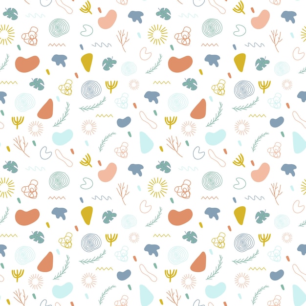 Seamless abstract pattern Hand drawn various shapes and objects