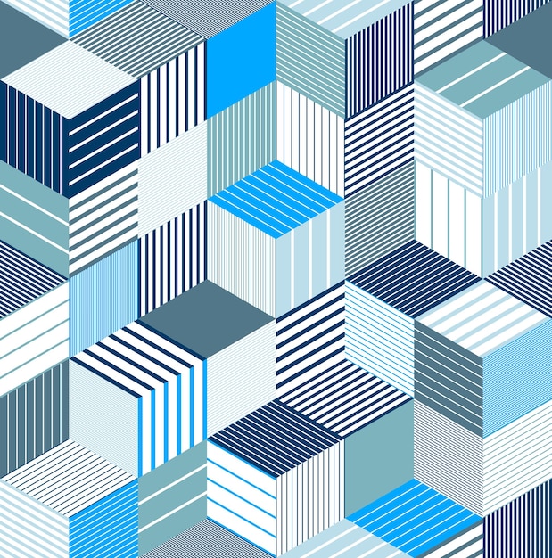 Seamless cubes vector background, lined boxes repeating tile pattern, 3D architecture and construction, geometric design.