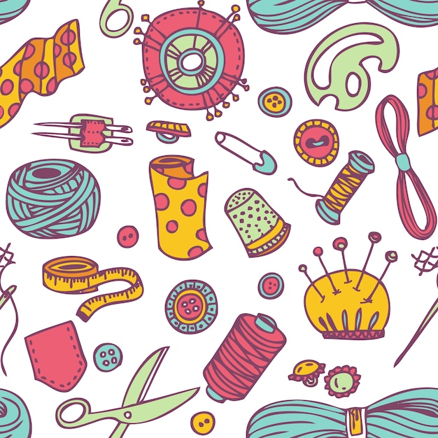 Seamless doodle sewing and needlework pattern