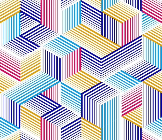 Seamless isometric lines geometric pattern, 3D cubes vector tiling background, architecture and construction, wallpaper design.