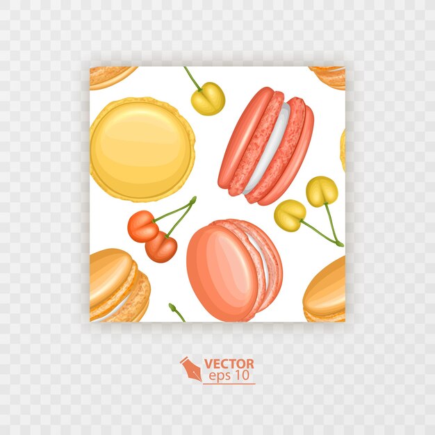 seamless macaron and berries, colorful pattern with macaroons, vector format