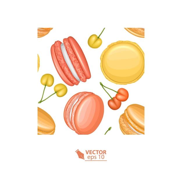 seamless macaron and berries colorful pattern with macaroons vector format