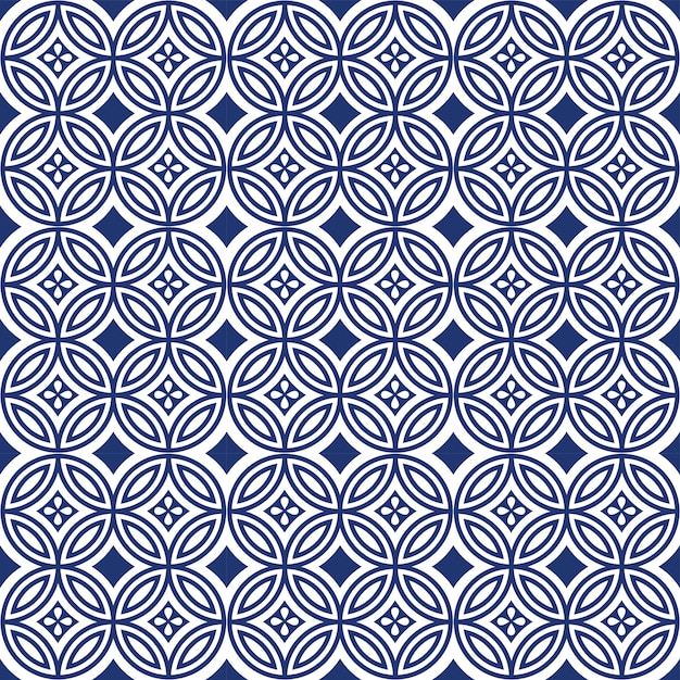 Seamless oriental blue round cross line flower pattern