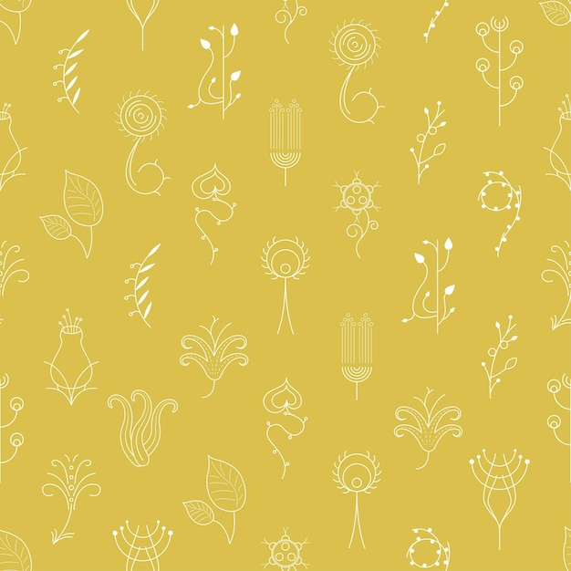 seamless pattern abstract elements different plant botanic vector design style background