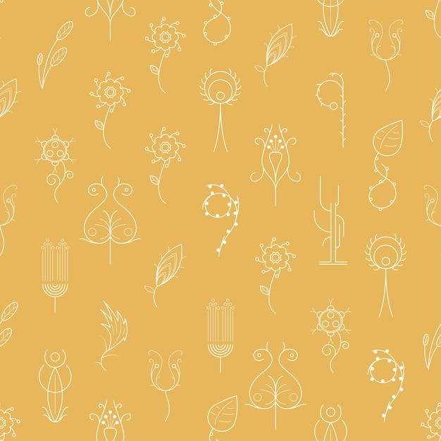 seamless pattern abstract elements different plant botanic vector design style background