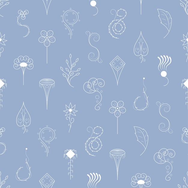 seamless pattern abstract elements different plant botanic vector design style background