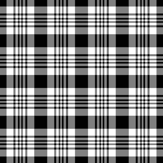 Seamless pattern background of fabric texture plaid with a check vector tartan textile in gray and black colors