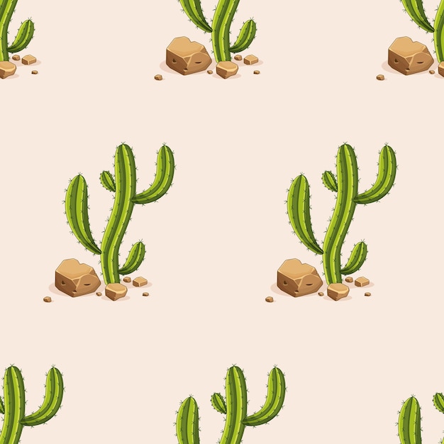 seamless pattern cactus and stones with vector green cactus and succulents desertthemed seamless pattern with cactus and flowers vector illustration