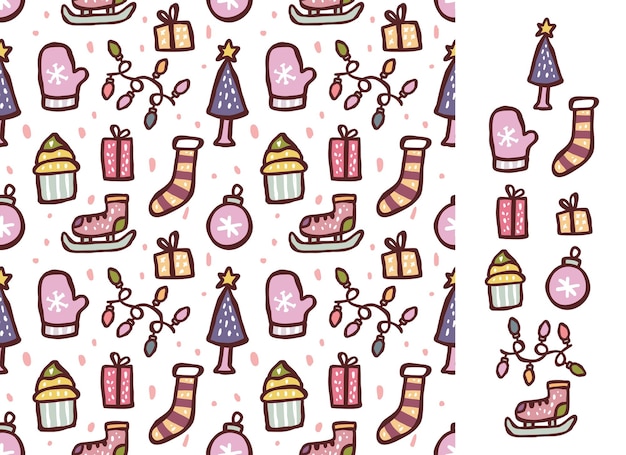Seamless pattern christmas winter theme object element