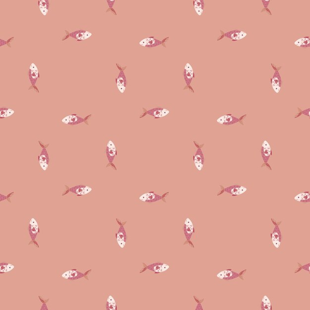 seamless pattern fish on pastel pink background. abstract ornament with sea animals.