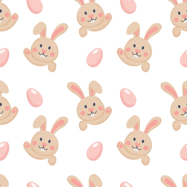 seamless pattern funny hare and easter eggs on a white background print for children
