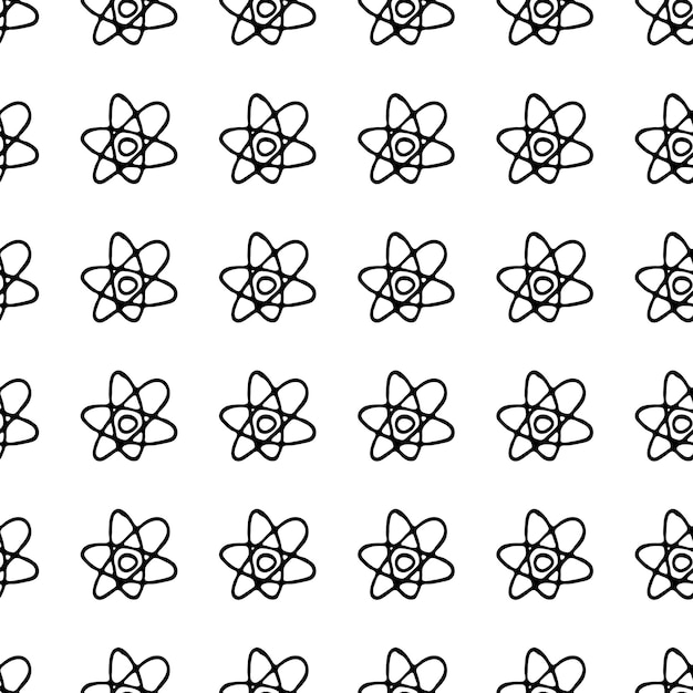 seamless pattern hand drawn atom doodle. sketch back to school, icon. decoration element. isolated on white background. vector illustration.