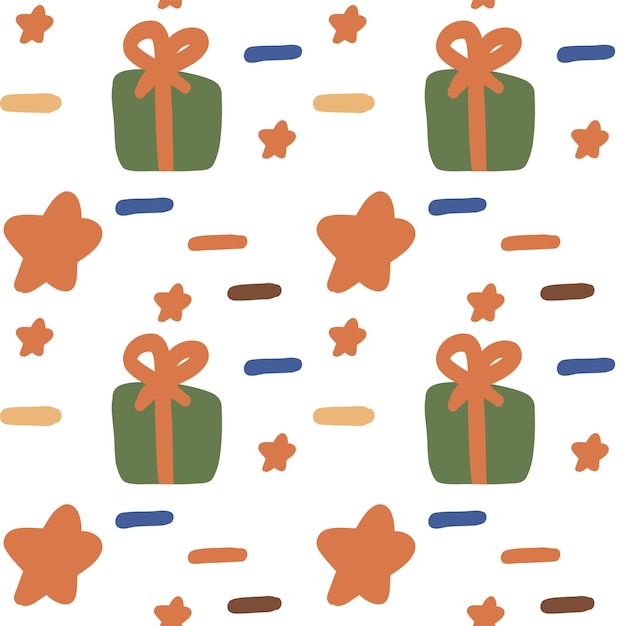 Seamless pattern of a gift and an asterisk Print for printing on fabric and wrapping paper Winter Background