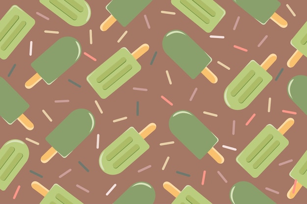 seamless pattern of matcha ice cream on trendy background of color 2025 mocha mousse vector