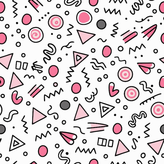 Seamless Pattern of Pink and Black Geometric Shapes on a White Background