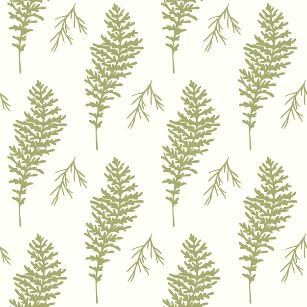 Seamless pattern with abstract fern fronds Forest leaves and grass Vector illustration