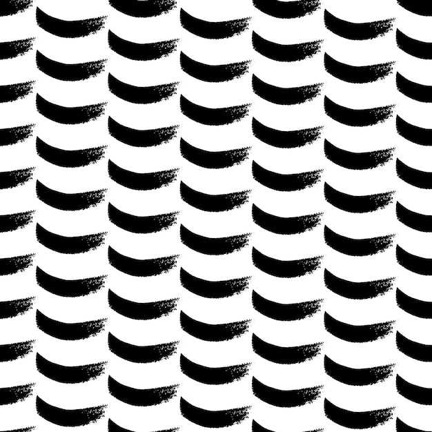 Seamless pattern with black brushstrokes in abstract shapes on white background. Abstract ink grunge texture. Vector illustration