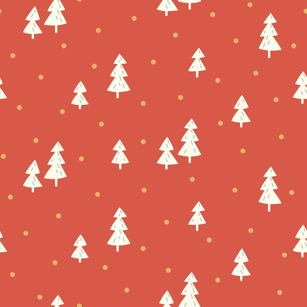 Seamless pattern with Christmas trees on a red background