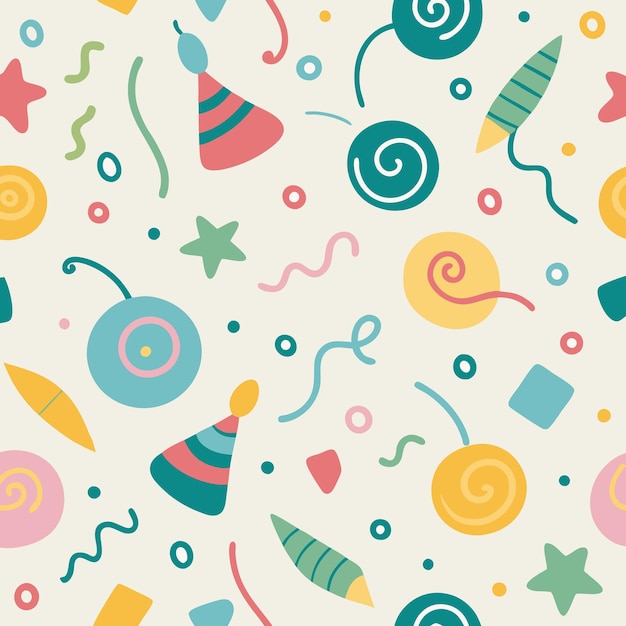 Seamless pattern with colorful abstract shapes and swirls