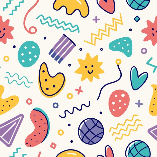 seamless pattern with colorful geometric shapes and abstract elements