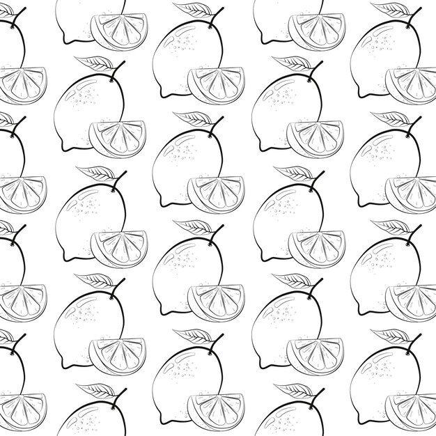 seamless pattern with fresh lemon fruit in line drawing style