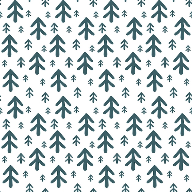 Seamless pattern with handdrawn green Christmas trees on white