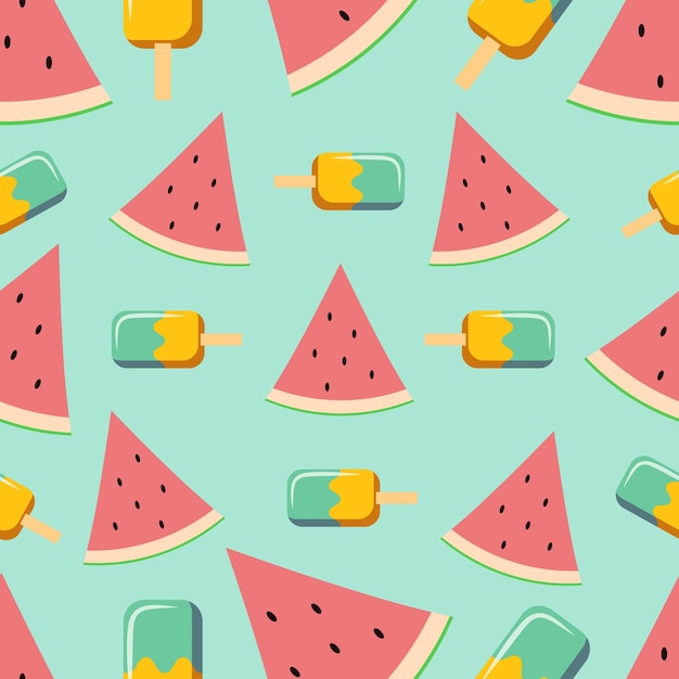 Seamless Pattern With Ice Cream & Watermelon