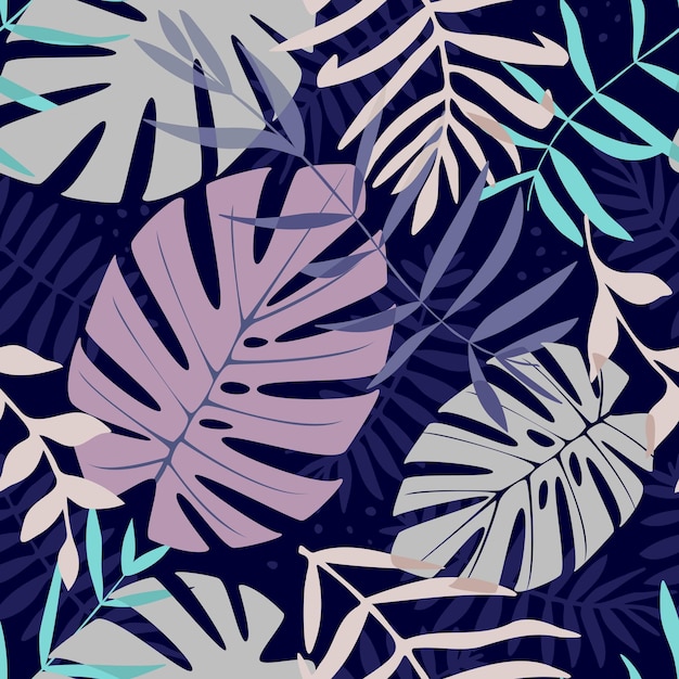 Seamless pattern with leaves elements Vector pattern with exotic leaves twigs branches grass