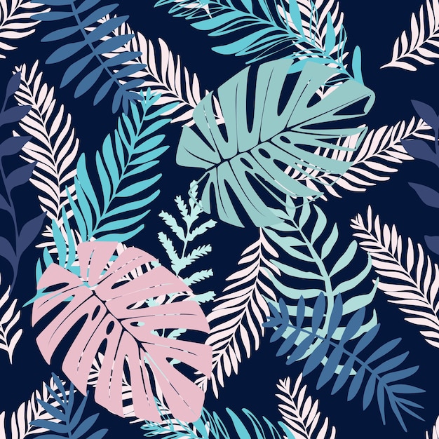 Seamless pattern with leaves elements Vector pattern with exotic leaves twigs branches